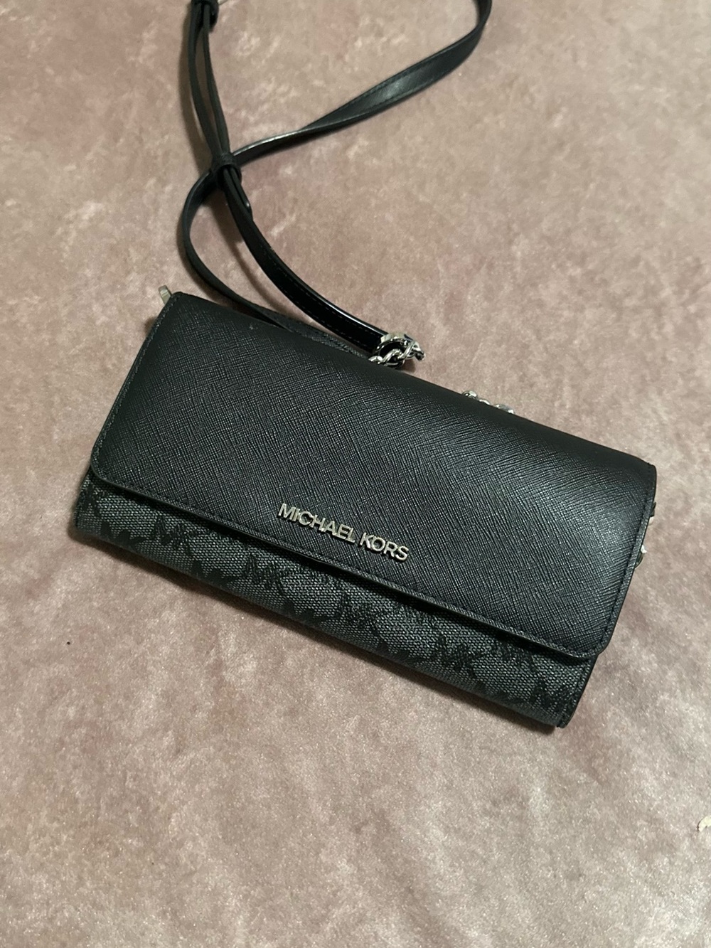 Michael Kors Black Leather & MK Logo Crossbody Wallet